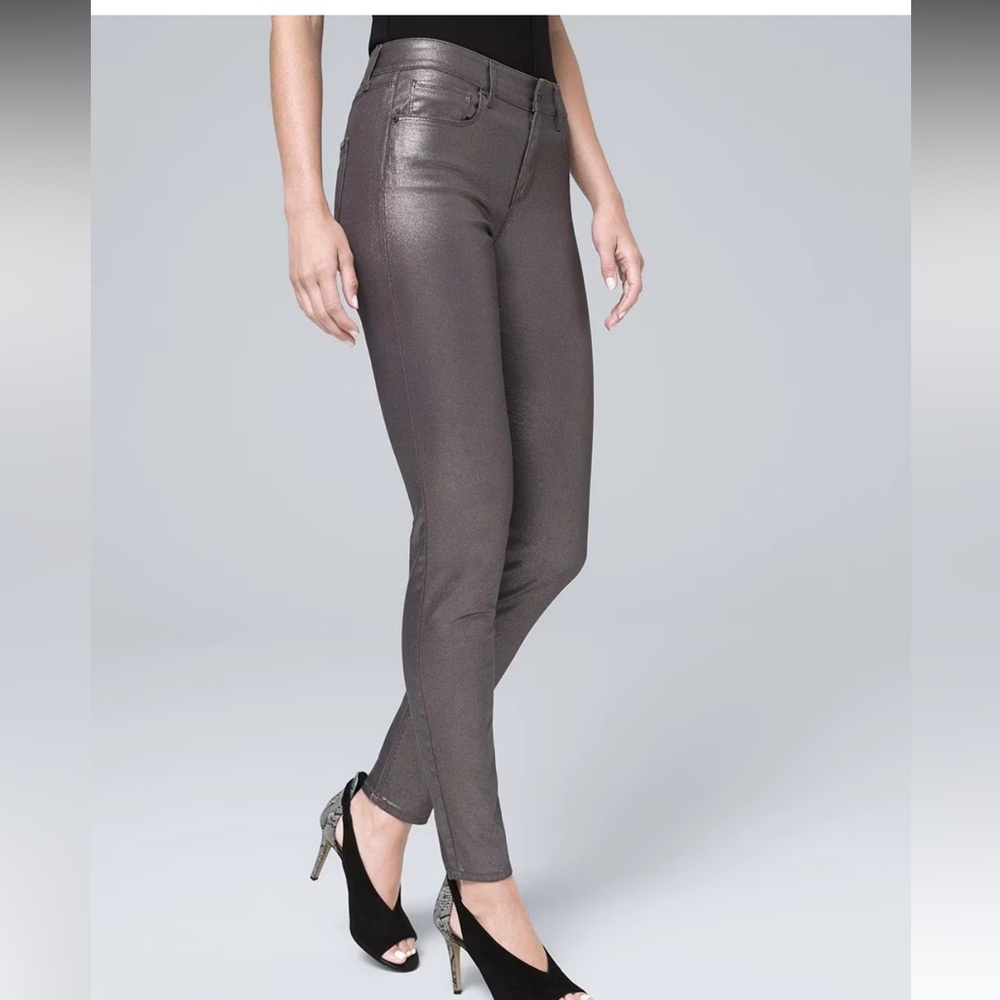 NWT WHBM White House Black Market Jeans sz 8P Metallic Silver Skinny Ankle